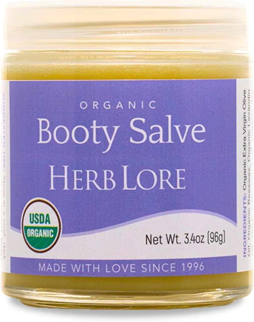Herb Lore אורגני Booty Salve - Natural Soothing Ointment - הקרם צמחי נוח לאזורים רגישים, דליקטים ו- Itching ( 3.4 oz)
