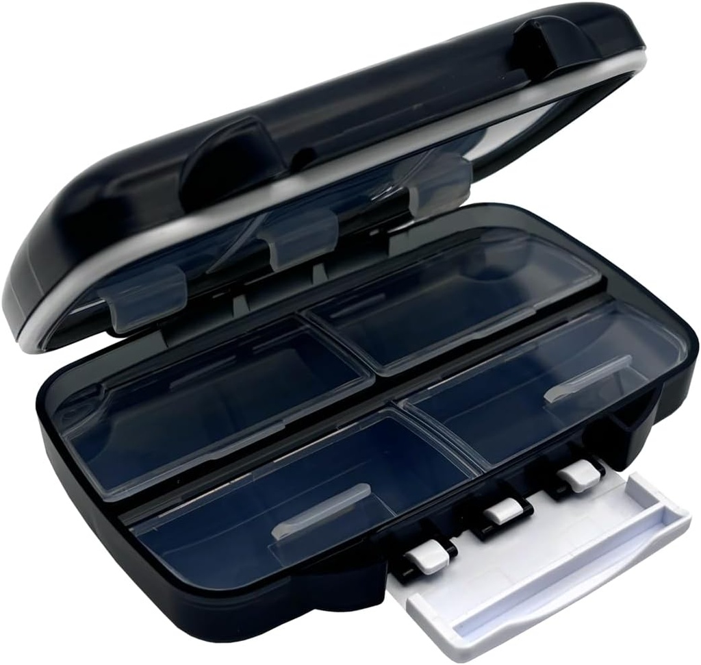 EZY DOSE Moisture-Proof Portable Pill Dispenser, Pocket Purse מארגנת, Pharmacy Box, Travel Medicine Holder, Latch-Closure to Secure Contents, Overscalet Measurements, Airtight Seal, Black Black Black Black Black, Black Medicine Holder, Travel Medicine Holder, Latch-Closure to Secure Contents, Overscaleations