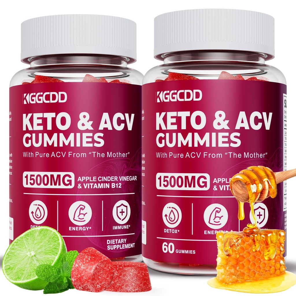(2 Pack) Keto ACV Gummies1500MG Keto Gummies Apple Cider Vinegar פורמולה עם אבקת מיץ Pomegranate B12 טבעוני לא GMO 120 חניכיים