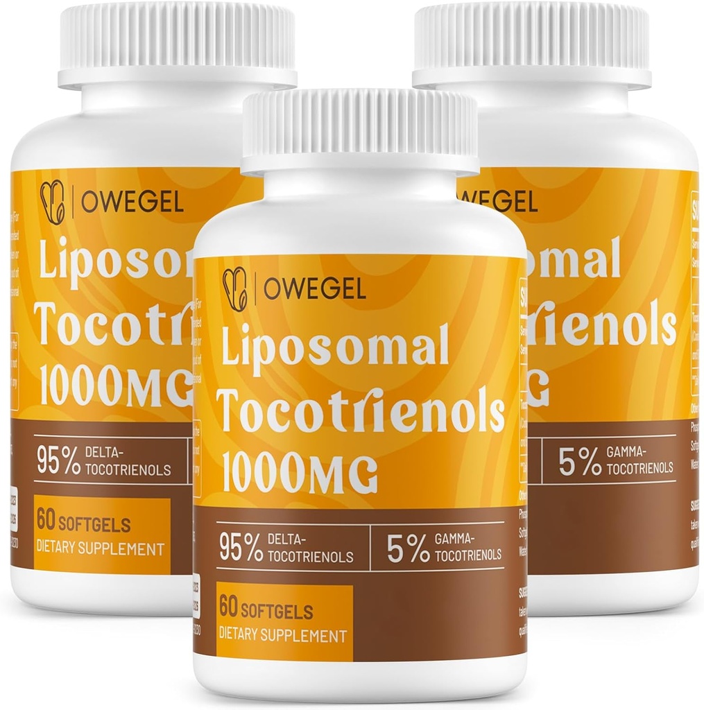 Liposomal Tocotrienols 1000mg - High Bioavailability ויטמין E Tocotrienols תוספים, 95% דלתא ו 5% Gamma Tocotrienol קפסולות תמיכה עור, Bone, Antioxidant, 180 Softgels