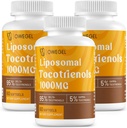 Liposomal Tocotrienols 1000mg - High Bioavailability ויטמין E Tocotrienols תוספים, 95% דלתא ו 5% Gamma Tocotrienol קפסולות תמיכה עור, Bone, Antioxidant, 180 Softgels