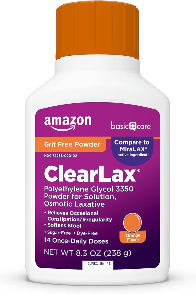 ClearLax Polyethylene Glycol 3350 אבקה לפתרון, כתום פלאמור, Osmotic Laxative, Stoolener, Relieves Occasional Constipation, 8.3 אונקיה (Pack of 1)