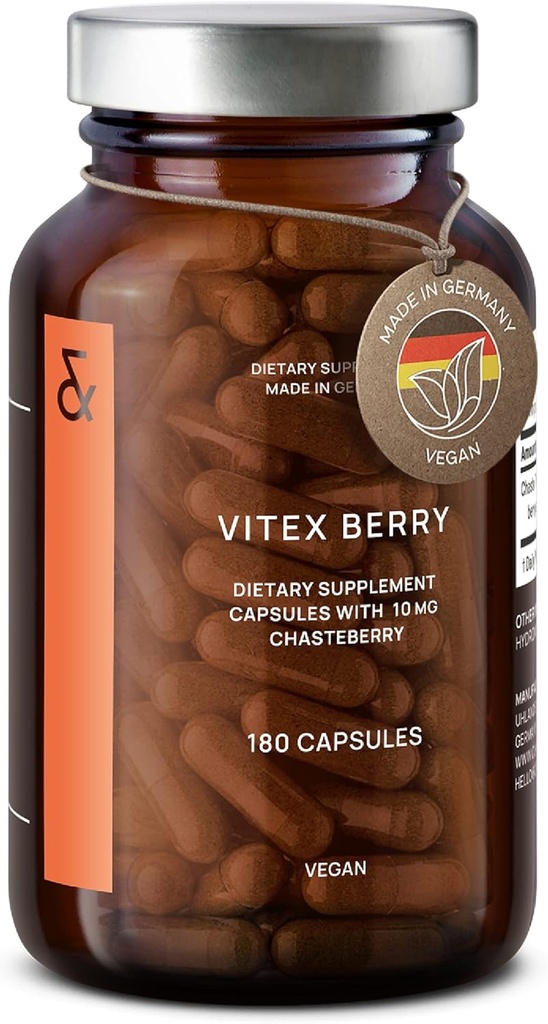 Vitex Berry - Premium Chasteberry 4:1 לחלץ (Vitex Agnus Castus) - Menopause & PMS תמיכה - איזון הורמונלי לנשים - 180 קפסולות - 6 חודשים אספקה - מיוצר בגרמניה