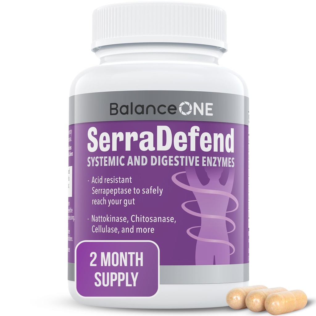 Balance One Biofilm Defense with Proteolytic & Digestive Enzymes for Men & Women - Serrapeptase, Nattokinase, Protease, Cellulase - 60 קפסולות, 2 חודשים אספקה - SerraDefend
