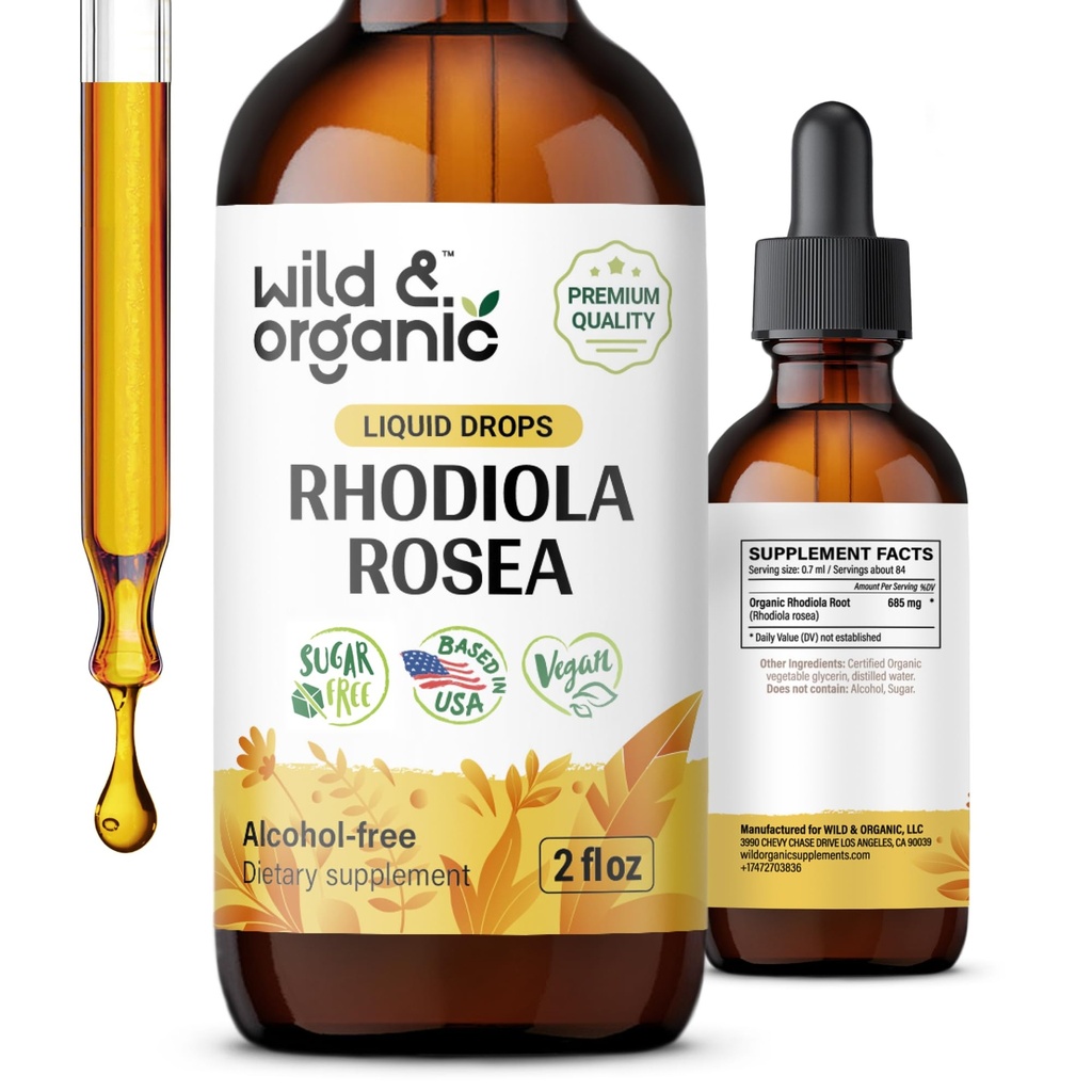 Wild & אורגני Rhodiola Rosea Tincture - תמיכה Mood - מרגיע Rhodiola תוסף - Root Extracts - טבעוני, סוכר ואלכוהול חינם - 2 fl oz