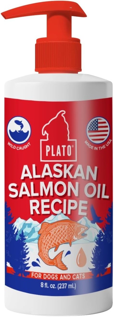 PLATO Wild Alaskan Salmon Oil Kibble Topper - Boost Dog Food with Omega 3 & 6 Fatty Acids - For Healthy Skin & Coat - 8 ounces