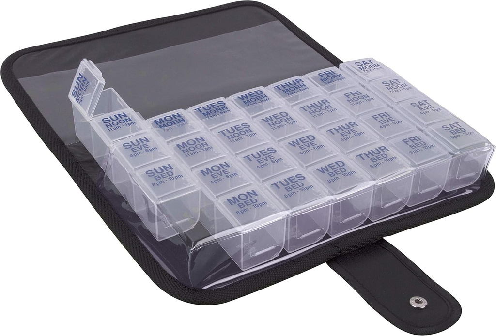EZY DOSE One-Day-At-A-Time Pill Case, Medicine Planner, ויטמין ארגן ויטמין Box, כולל ערכת נושא גדולה, נסיעות ידידותיות, קלות לשימוש, Clear, BPA Free
