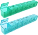 2 Pack שבועי גלולות מארגנת, 7 ימים גדול מקרה גלולה, יום יומי ויטמין Case Medicine Box, AM/PM Pill Pill Containers for Medicine Supplements Fish Oil (כחול וירוק)