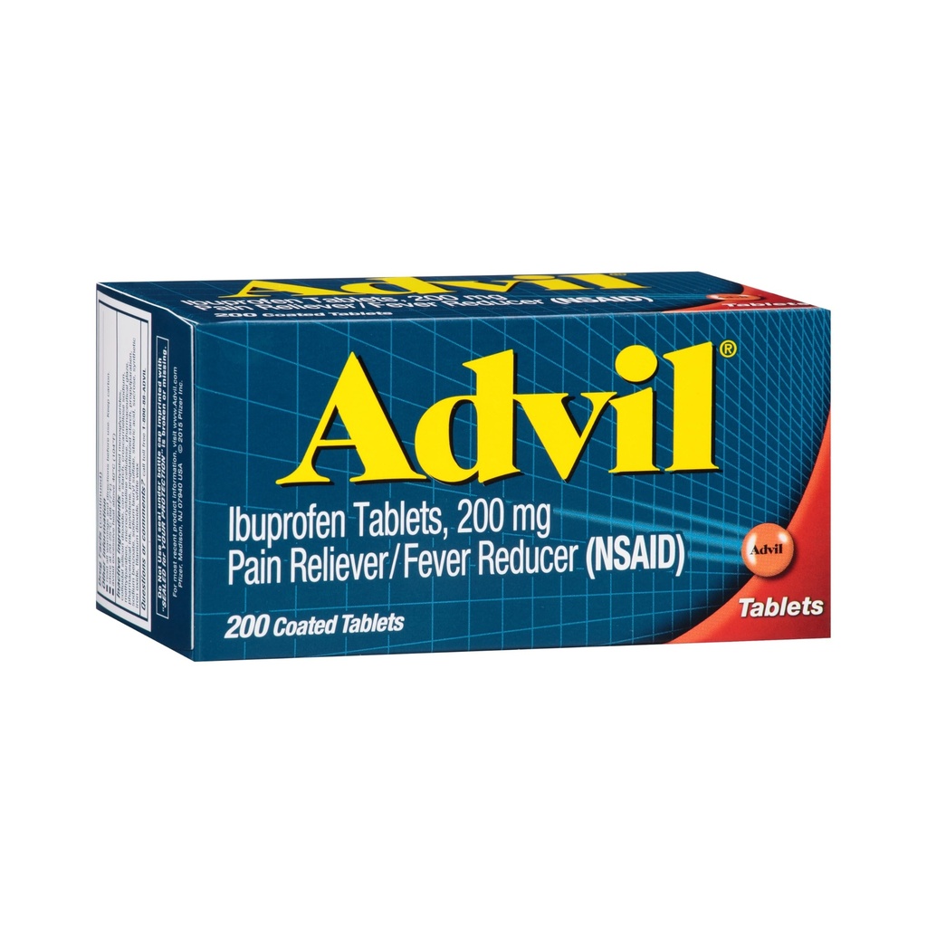 Advil Pain Reliever ו- Fever להפחית, טיפול בכאב עם Ibuprofen 200 מ"ג עבור כאבי ראש, כאבי גב, כאב חד סטריפי וסיוע כאב משותף - 200 טבליות coated