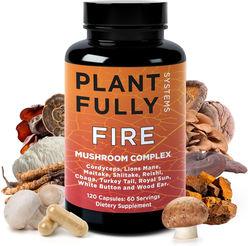 תוסף 10in-1 Mushroom - Lion's Mane, Reishi, Cordyceps, Chaga, טורקיה Tail, Maitake & Shiitake - Nootropic Complex for Brain Support, Memory, Focus & Energy - 120 קפסולות, מיוצר בארה"ב