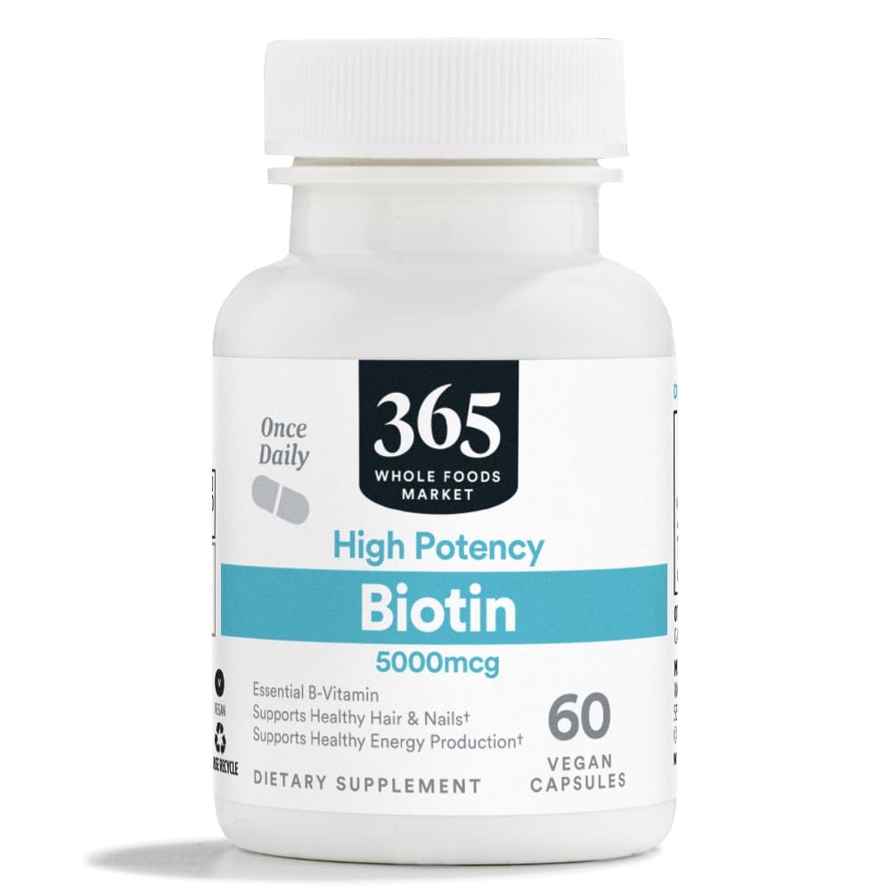 365 על ידי Whole Foods Market, High-Potency Biotin 5000mcg, טבעוני, 60 הרוזן