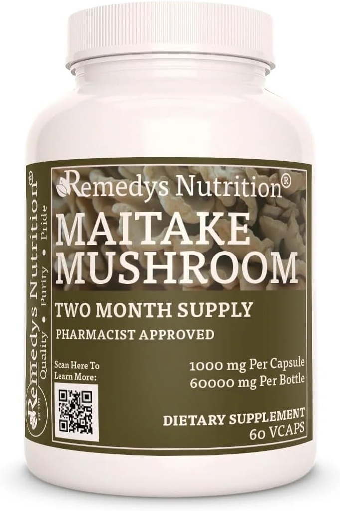 תוספי התזונה של Remedy Maitake Mushroom | 1000 מ"ג 60 קפסולות טבעוניות תוספי תזונה