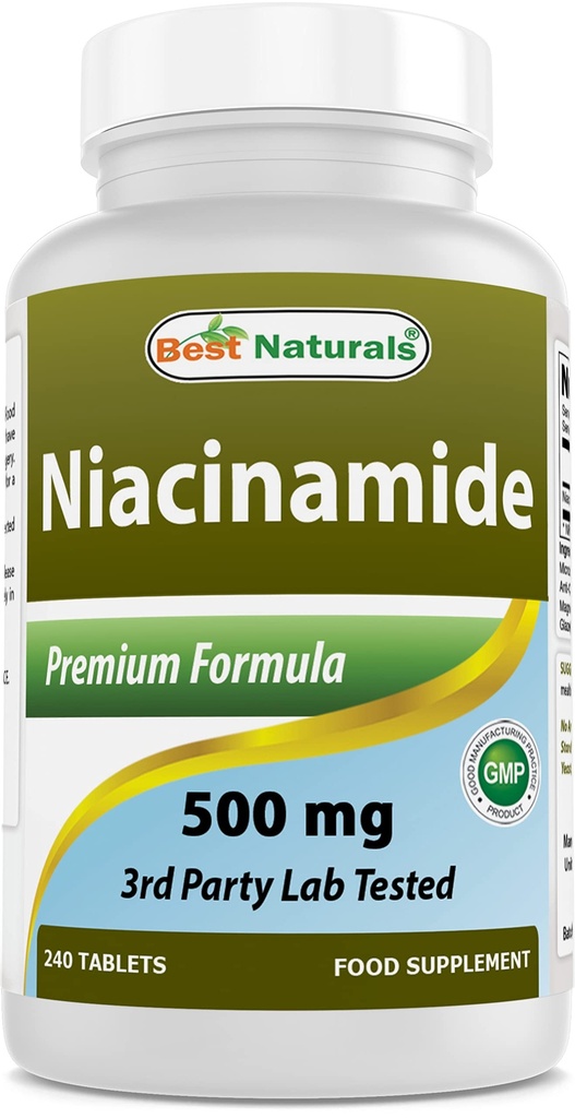 Best Naturals Niacinamide 500 מ"ג 240 טבליות (זמין עבור Vegetarian) - טופס non-Flushing של Niacin (Vitamin B3)
