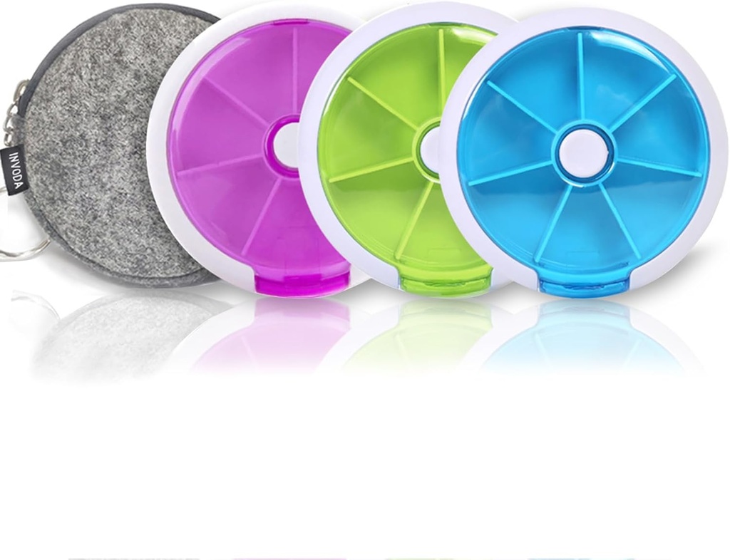 Pill Cases Weekly InVODA גלולות ארגן 7 ימים 3 פעמים תרופות גלולות Dispenser Push Button Rotate Pill Planner עם 7 השוואתיות (4PCS+Bag)