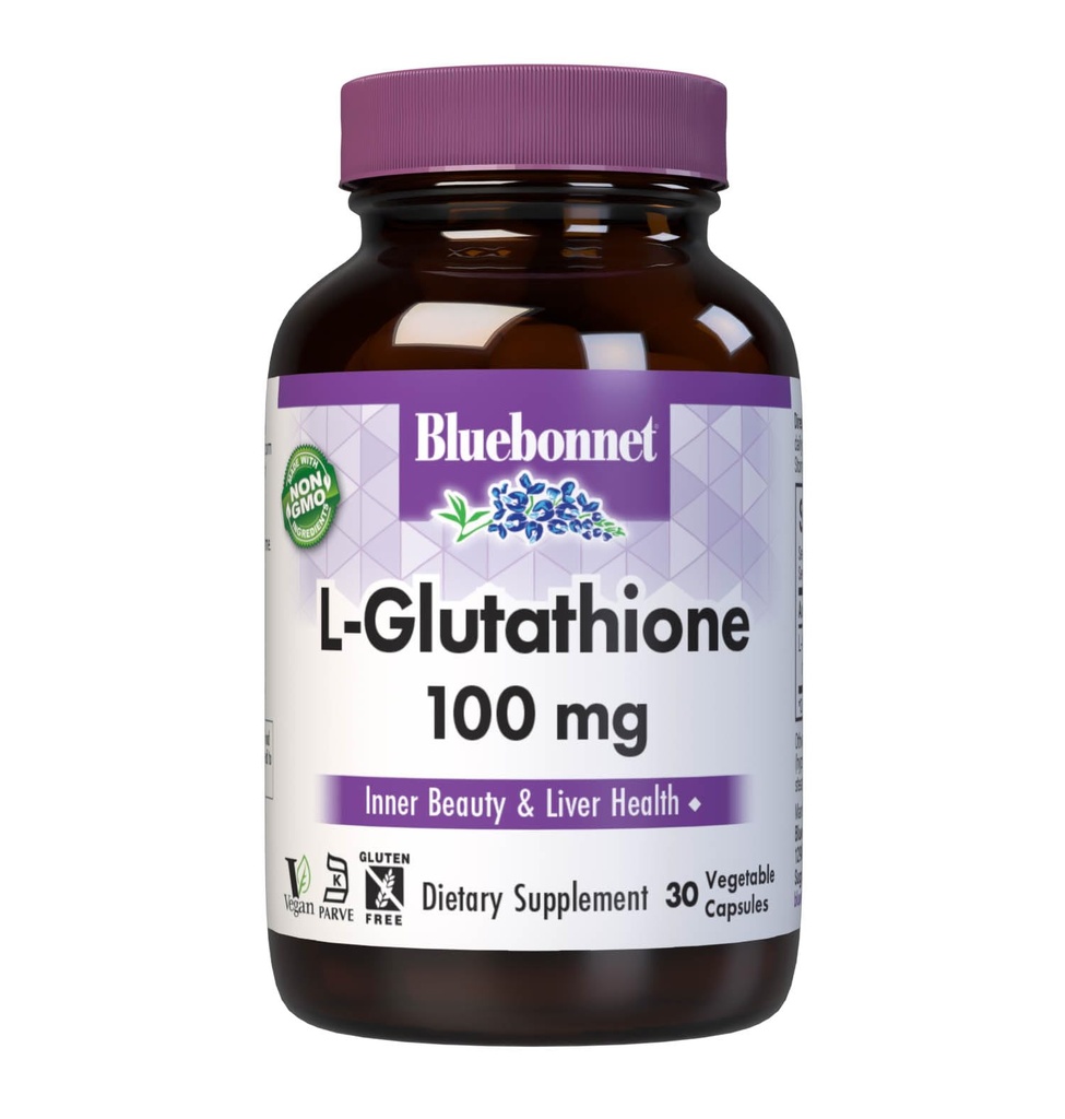 Bluebonnet Nutrition L-Glutathione 100mg, Free-Form Amino Acid, for Free Radical Protection, Soy-Free, Gluten-Free, Non-GMO, Kosher Certified, Vegan, 30 Vegetable Capsules, 30 Servings