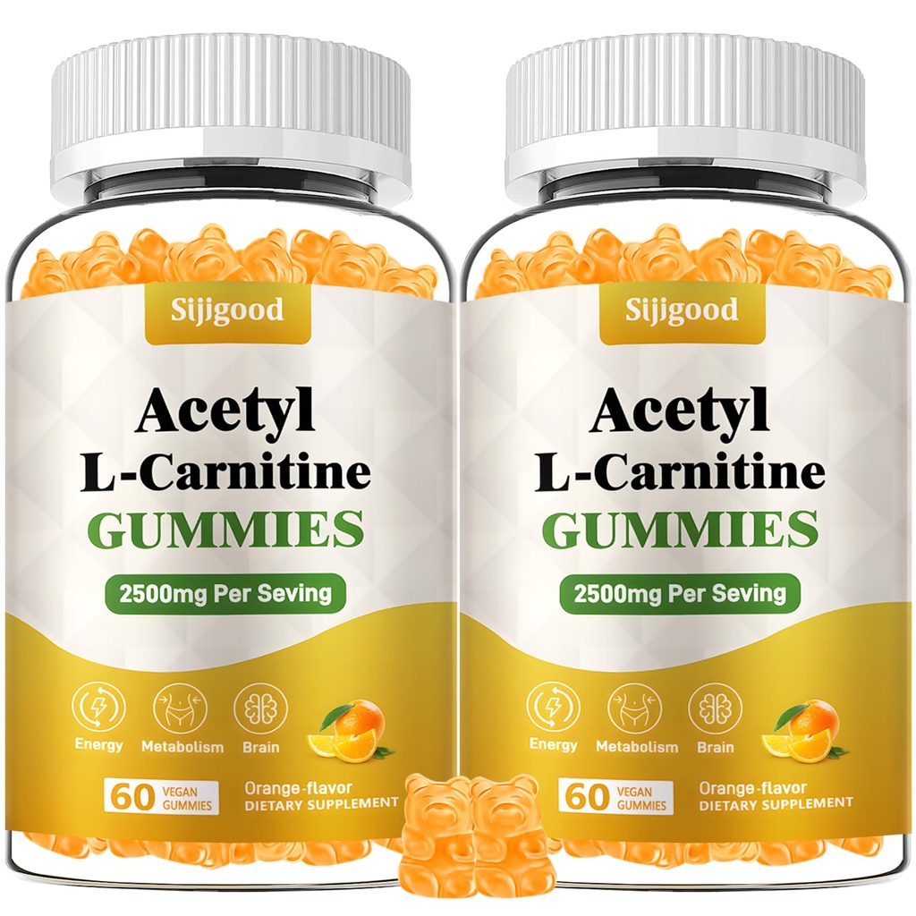 2 Pack Acetyl L-Carnitine תוסף תזונה טבעית עבור Boost Energy, Immunity, Vegan, Orange Flavor, 120 Count