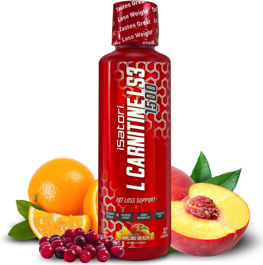 ISatori L-Carnitine LS3 1500, Triple-Blend נוזל L Carnitine תוספת, עם Acetyl & Tartrate, Stimulant Free Energy, Low Calories, סוכר או Gluten, Keto-Friendly, Malibu Beach Flavor (32 משרתות)