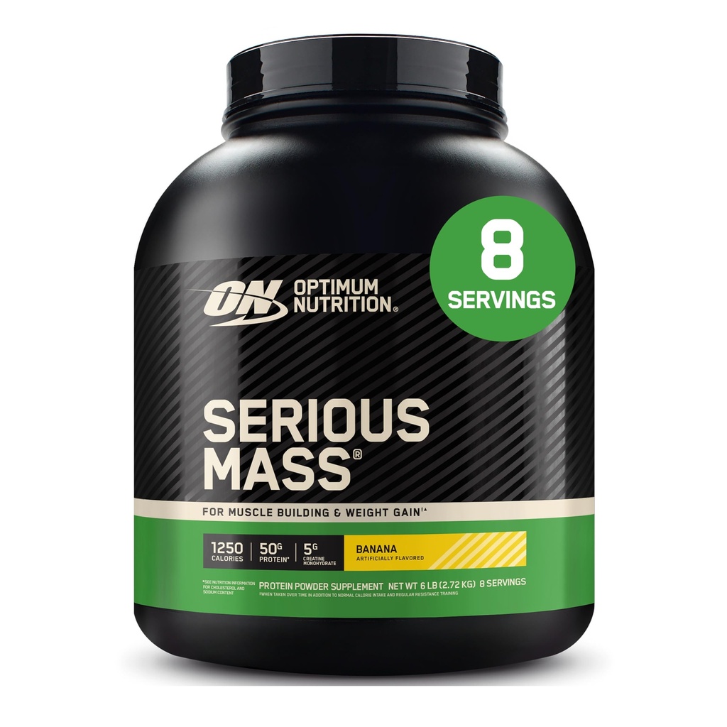 Optimum Nutrition Serious Mass, Weight Gainer חלבון אבקת, Mass Gainer, ויטמין C ו- Zinc for Immune Support, Creatine, בננה, 6 פאונד (Packaging May Vary)
