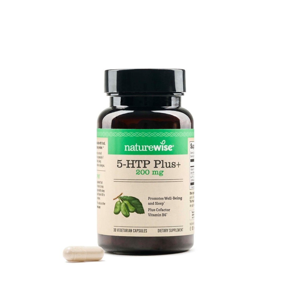 NatureWise 5-HTP 200 מ"ג תוספת של Griffonia Seeds עם Cofactor ויטמין B6 - Mood Support and Natural Sleep Aid for Adults - נדחה ל-Release, טבעוני - 30 Count[1-Month Supply]