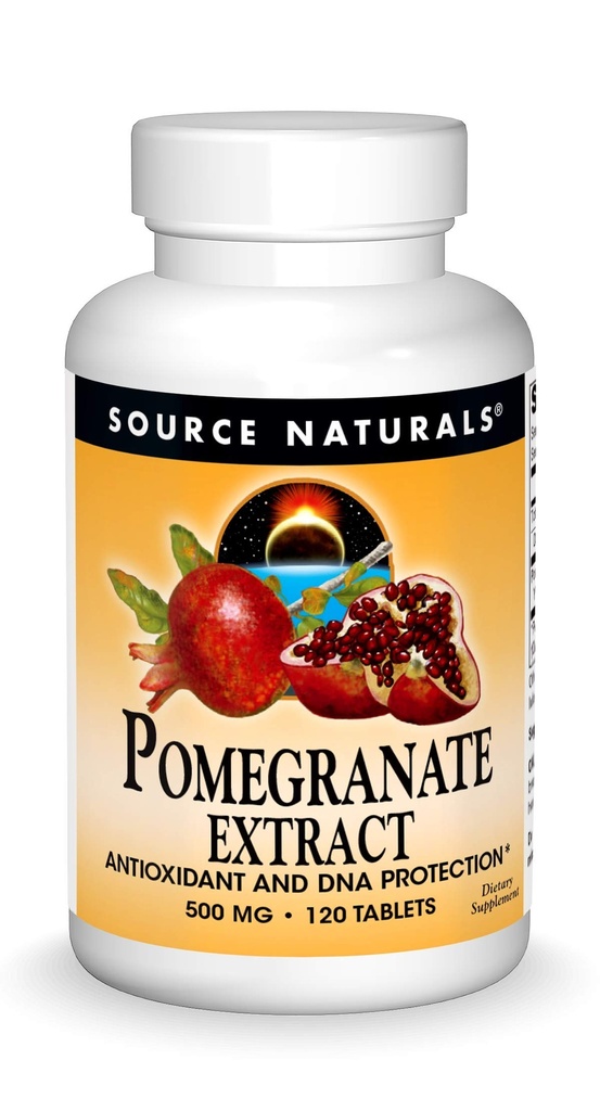 מקור Naturals Pomegranate Extract 500 מ"ג שלם פירות אלהgic Acid Antioxidant והוספת סיבים - 120 טבליות