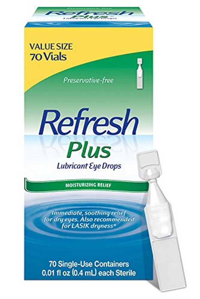 מרעננים פלוס Lubricant עין טיפות לעיניים יבשות, Preservative-Free,Value Size, 0.01 Fl Oz Single-Useers, 70 Count
