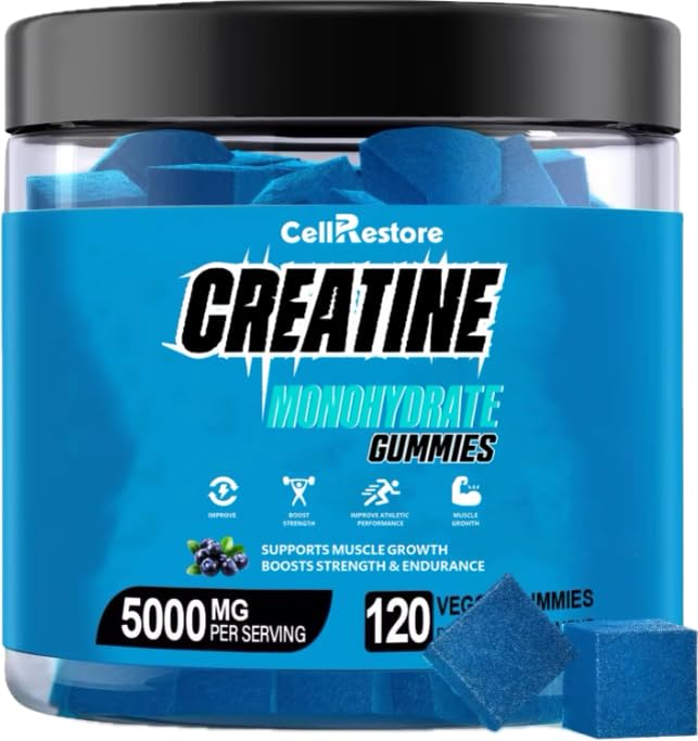 Creatine Monohydrate חניכיים עבור גברים ונשים-5g של Creatine Monohydrate לשרת - לעזור להגדיל את כוח ולבנות שריר, Sugar חינם, Vegan, Blueberry פלמור, 120 הרוזן הרוזן הרוזן