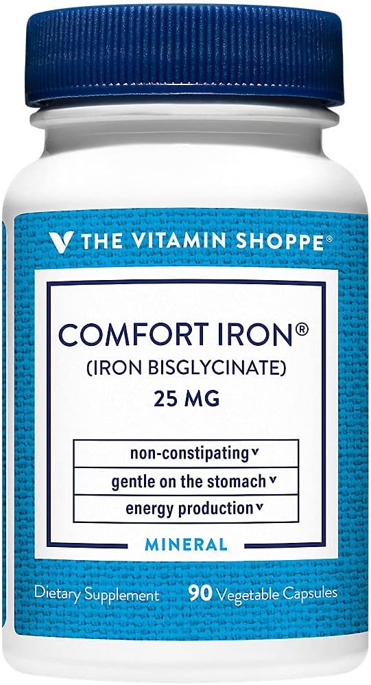 ויטמין Shoppe Comfort Iron 25MG, קלינית למד Iron Bisglycinate, אנרגיה ייצור & Immune תמיכה, Gentle & Non-Constipating תוסף (90 Veggie קפסולות)