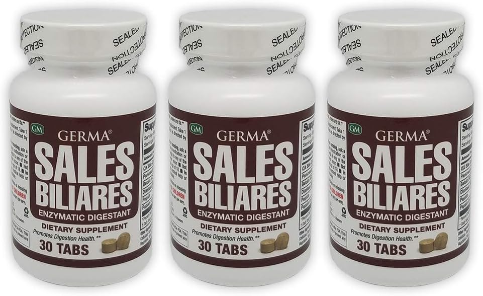Germa Bile Salts Natural Dietary Enzymatic Digestant סיוע ב-The Digenstion of Starch, חלבונים ושומן. 30 טבליות. חבילה של 3