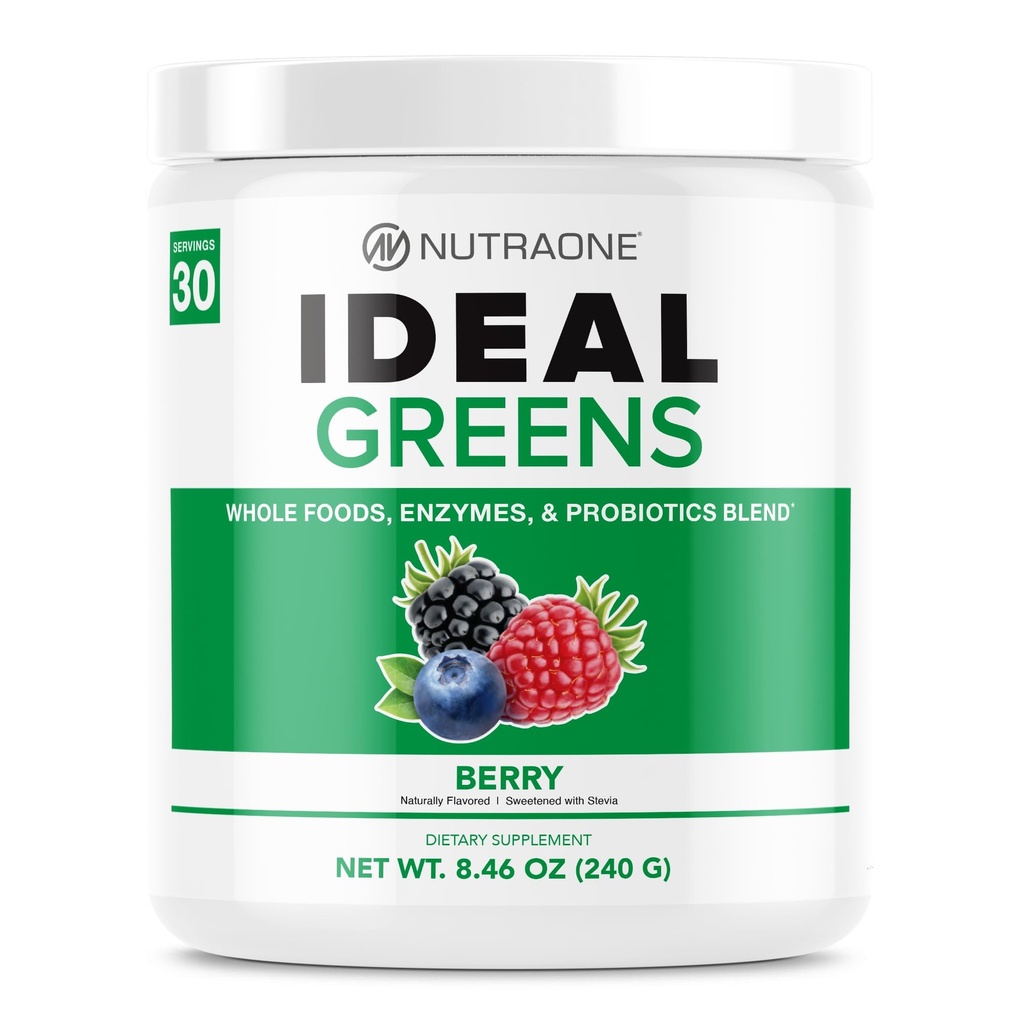 NutraOne Ideal Greens Antioxidant and Nutrient-Rich Superfood Greens Powder Supplement Berry- 30 Servings