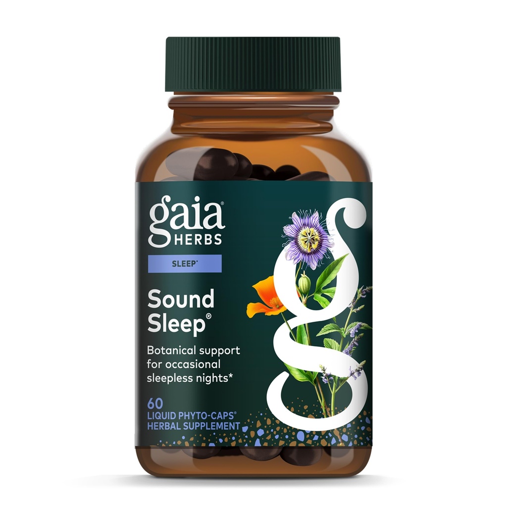 גאיה Herbs Sound Sleep - Natural Sleep Support to Promote Calm & הירגעות - עם ולריאן Root, Passionflower & More - 60 טבעוני נוזלי Phyto-Capsules (20-Day Supply)