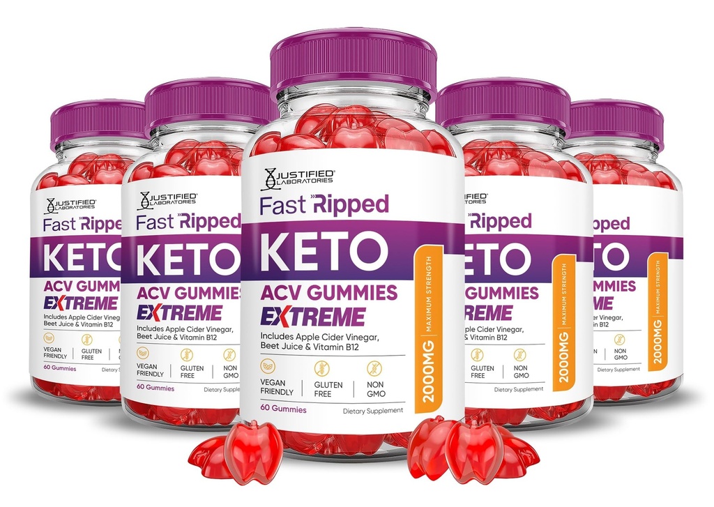 Justified Laboratories (5 Pack Fast Ripped Keto ACV Gummies Extreme 2000MG Fast Ripped Keto Gummies Apple Cider Vinegar פורמולה עם אבקת מיץ Pomegranate B12 טבעוני non GMO 300 מסטיק