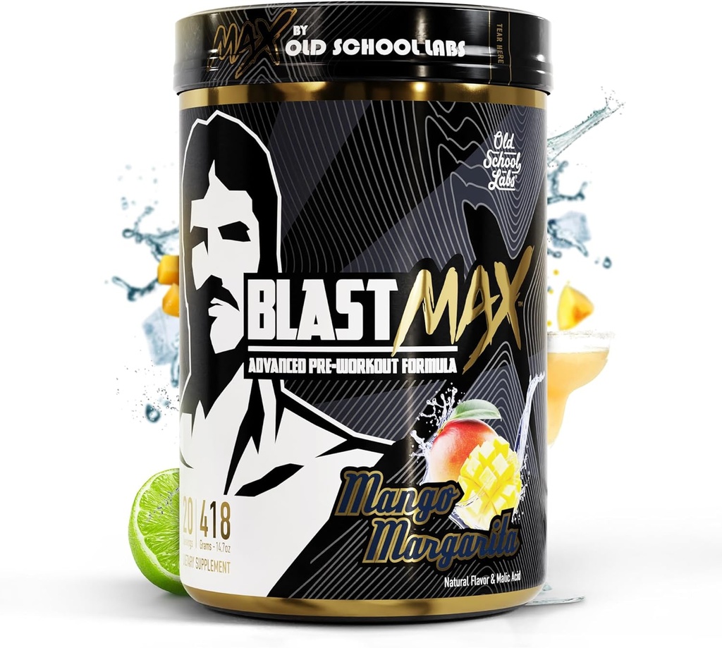 BLAST MAX - High-Stim Pre-Workout אבקת - Highly Acclaimed Overy Stacked Energy Drink for Max Endurance, Max Pumps, Max Focus ו- Max Power - מנגו חופשי סוכר מרגריטה פלבדור - 418gggggg