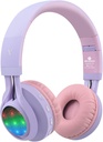 Riwbox WT-7S Kids Bluetooth Headphones Light Up, Foldable Stero Wireless Headset, with Microphone and Volume Control,Comfortable and Durable, for PC/Tablet/TV/Travel(Purple)