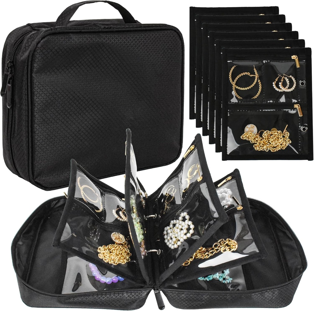 תכשיטים נסיעות מארגנת מקרה, Jewelry Bags תכשיטים אחסון ספר Binder עם Clear Zipper Velvet Pouch עבור נסיעות, שלשולים, טבעות, תכשיטים, Bracelet