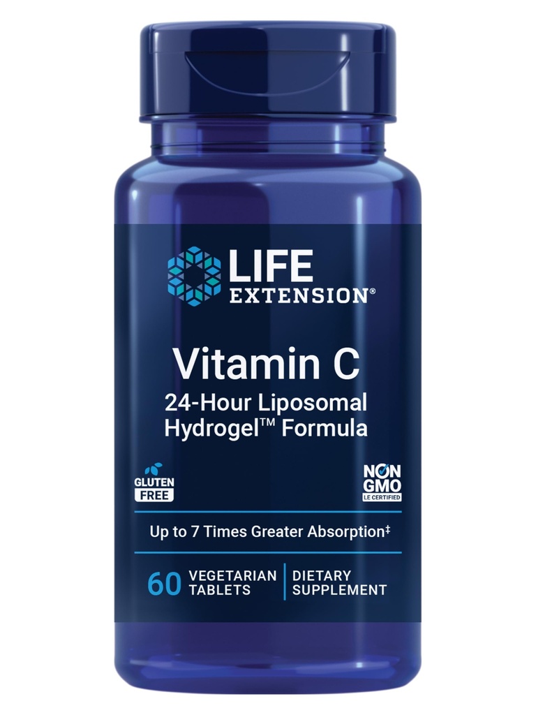 Life Extension ויטמין C 24Hour Liposomal hydrogelTM פורמולה, סופג טוב יותר מאשר ויטמין C סטנדרטי, עד 24 שעות, לקבל את המרב של ויטמין C שלך, Gluten-Free, non-GMO, Vegetarian, 60 טבליות
