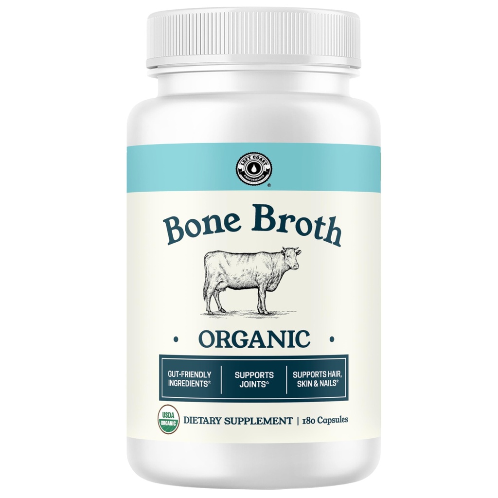 Grass-Fed Bone Broth קפסולות עם קולג'ן מאבקת העצם האורגנית. תוספת משותפת לציפורים, שיער, מפרקים ובריאות העיכול* תמיכה. גוט ידידותי-Ingredients, 180 קפסולות
