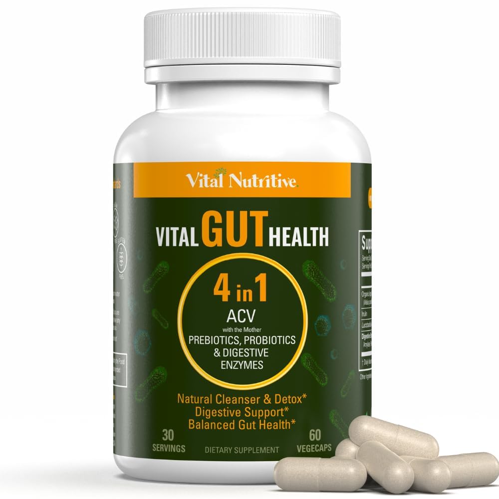 Vital Gut בריאות 4in1 פורמולה עם Apple Cider Vinegar, Prebiotics & Probiotics, Enzymes for Strong Immunity Support and Complete Gut and Digest Support