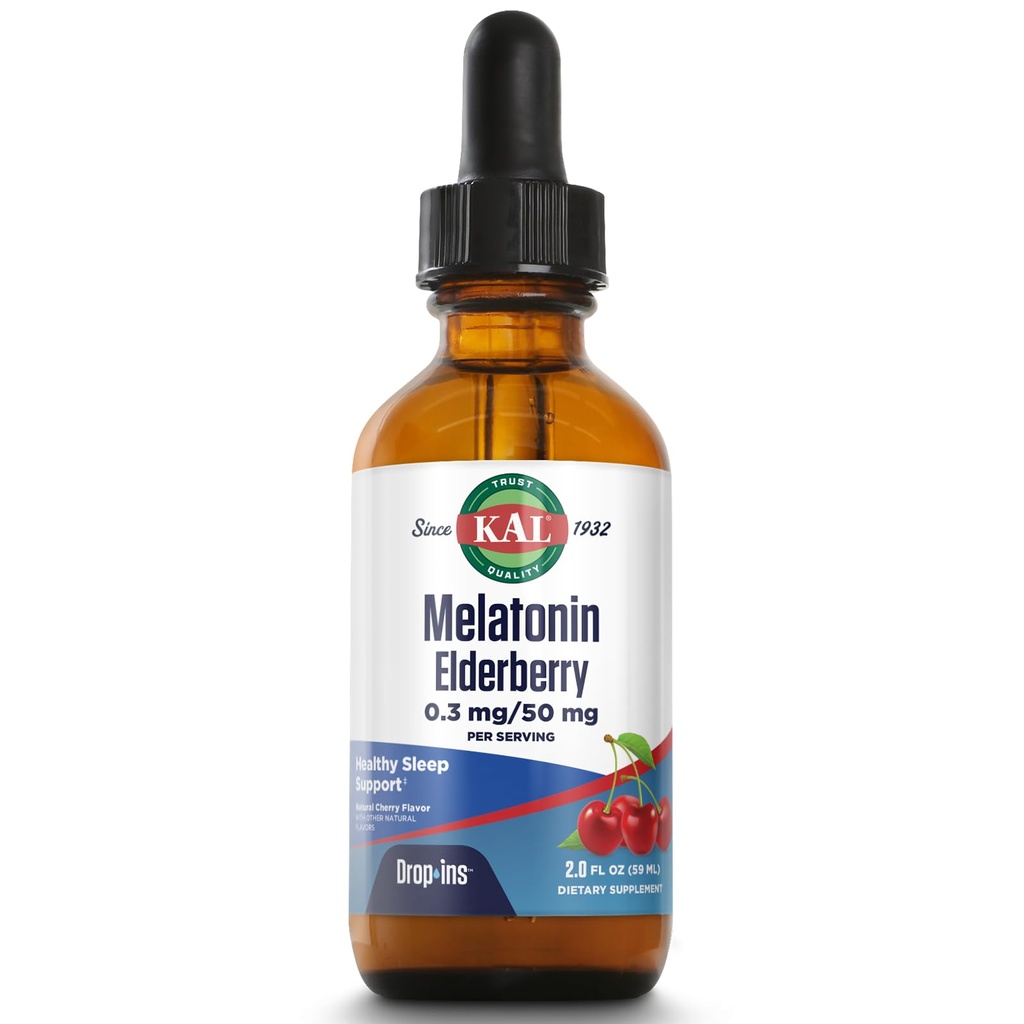 KAL 0.3 Mg Melatonin Cherry Elderberry טיפותins, 2 Fluid Ounce