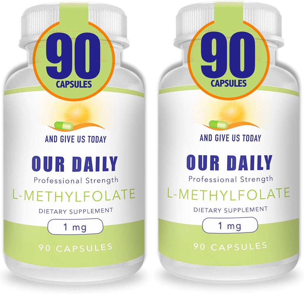 The Daily Vites L-Methylfolate 1 מ"ג / 1000 mcg כוח מקסימלי Active Folate, 5-MTHF, Filler Free, Gluten Free, non-GMO, Vegetarian קפסולות 90 (Pack of 2)