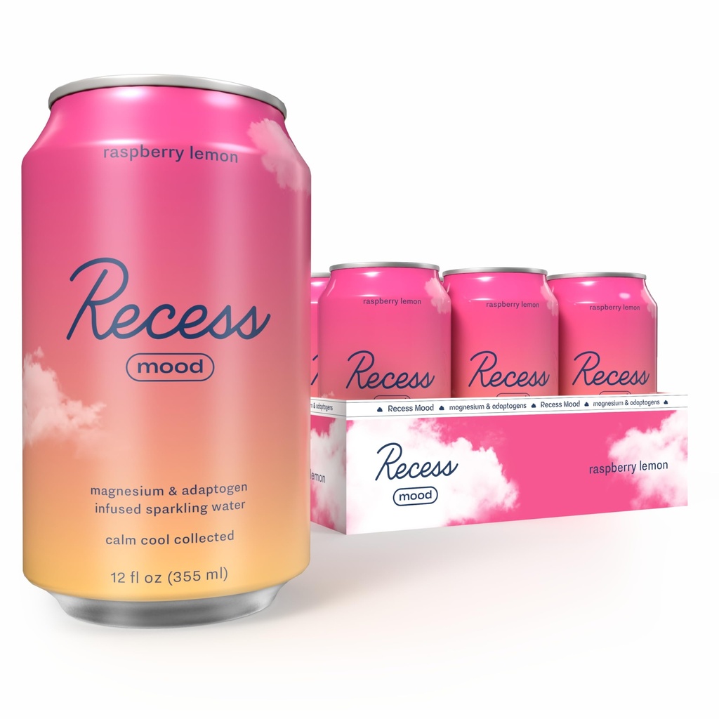 Recess Mood Magnesium & Fitogen לשתות, Calming להירגע Beverage, 12 אונקיה (רספאברי לימון, 12 Pack)