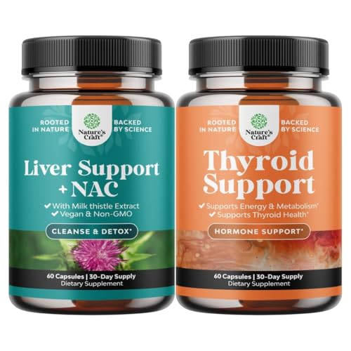 Bundle של Liver תמיכה תוסף NAC עם מגש חלב, N Acetylylsteine ו Artichoke, ואת Herbal Thyroid תמיכה Complex - פוטנט Kelp Iodine עבור הורמונים - Mood & אנרגיה