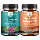 Bundle של Liver תמיכה תוסף NAC עם מגש חלב, N Acetylylsteine ו Artichoke, ואת Herbal Thyroid תמיכה Complex - פוטנט Kelp Iodine עבור הורמונים - Mood & אנרגיה