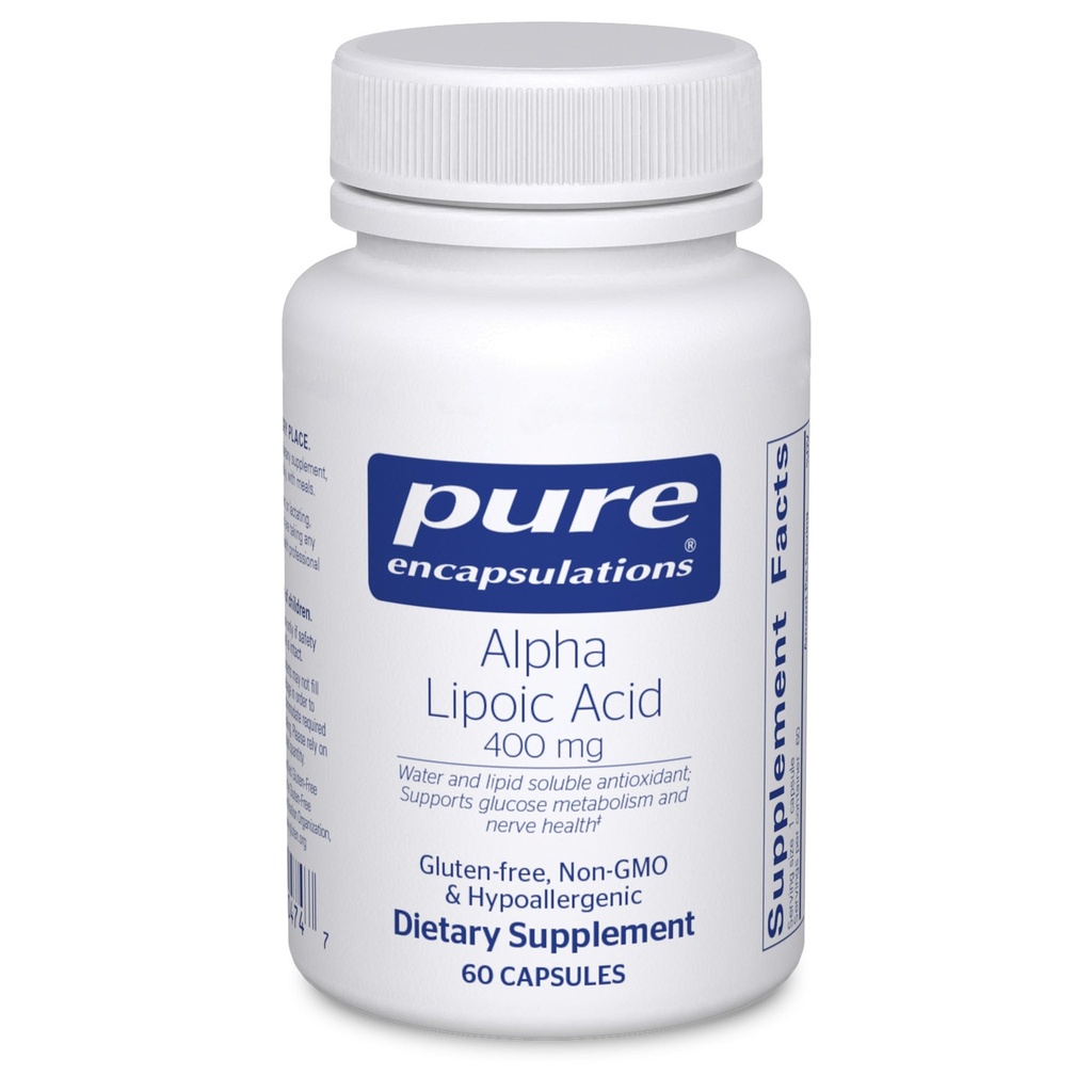 Pure Encapsulations Alpha Lipoic Acid 400 מ"ג | ALA תוסף לתמיכה Liver, Antioxidants, Nerve ו- Cardiovascular Health, Free Radicals ו- Carbohydrate Support* | 60 קפסולות