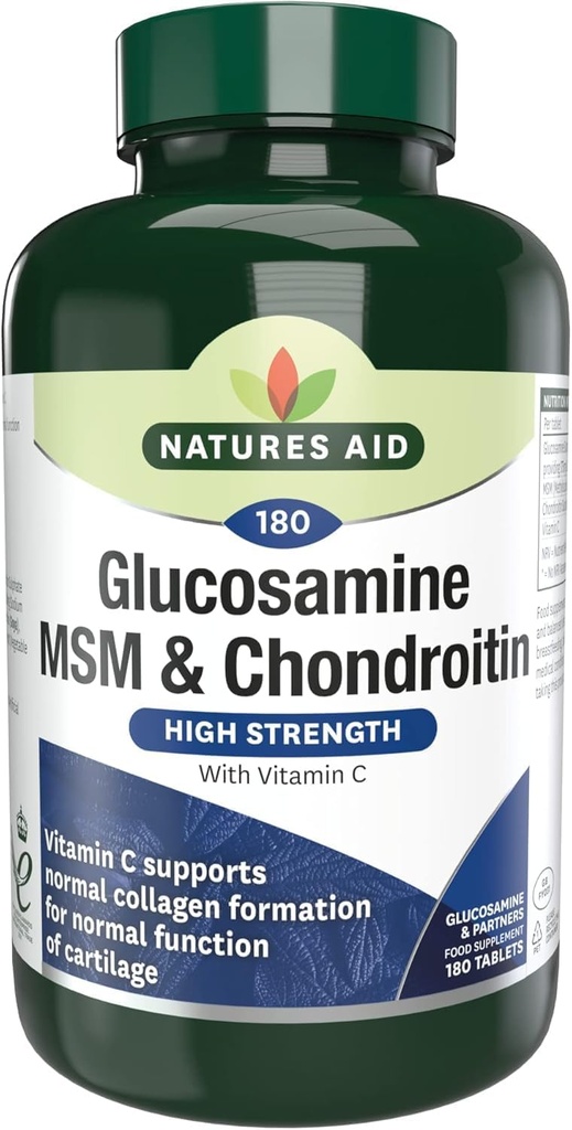 Nature's Aid Glucosamine 500 מ"ג, MSM 500 מ"ג + Chondroitin 100mg 180 טבליות