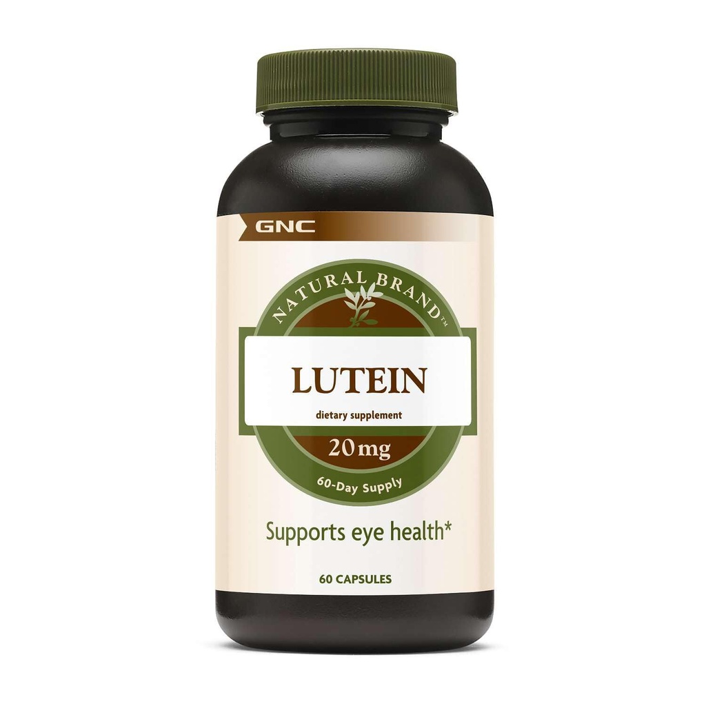 GNC מותג טבעי Lutein 20 מ"ג, תומך בריאות העין, 60 קפסולות