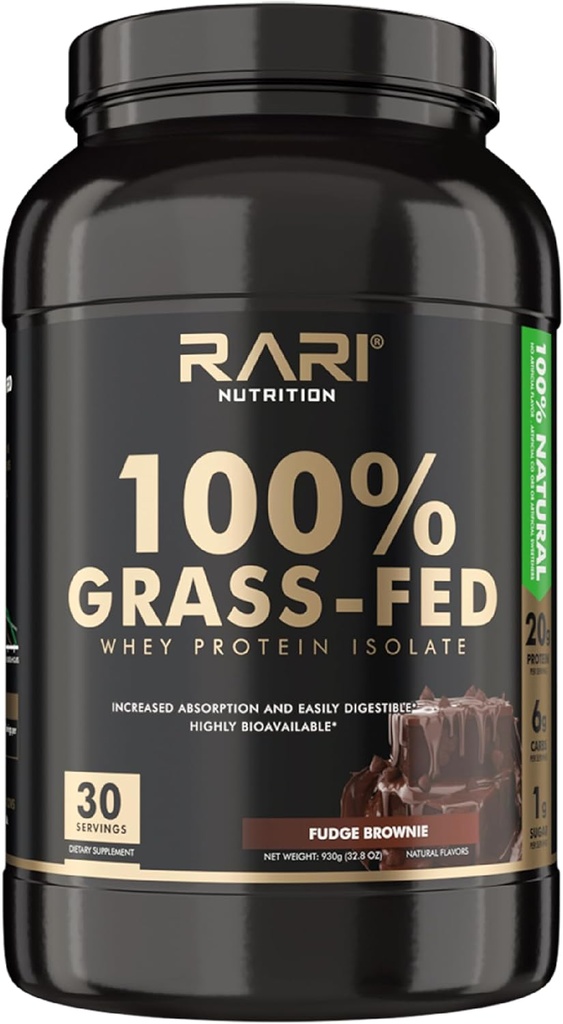 אבקת חלבון Whey חלבון Isolate - 100% Grass פד, 20g חלבון, 5g BCAAs, 20 משרתים, Fudge Brownie Flavor