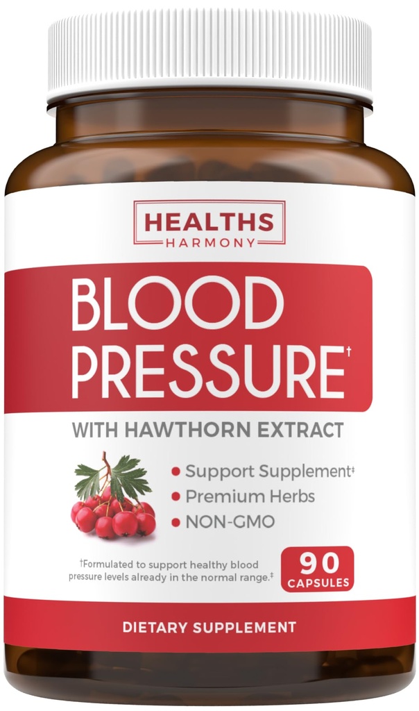 תוספת לתמיכה בלחץ הדם (NON-GMO) Premium Herbs טבעי, ויטמינים ו Berries - מינון גבוה של תמצית הותורן ברי - תומך רמות לחץ דם כבר בטווח הרגיל - 90 קפסולות