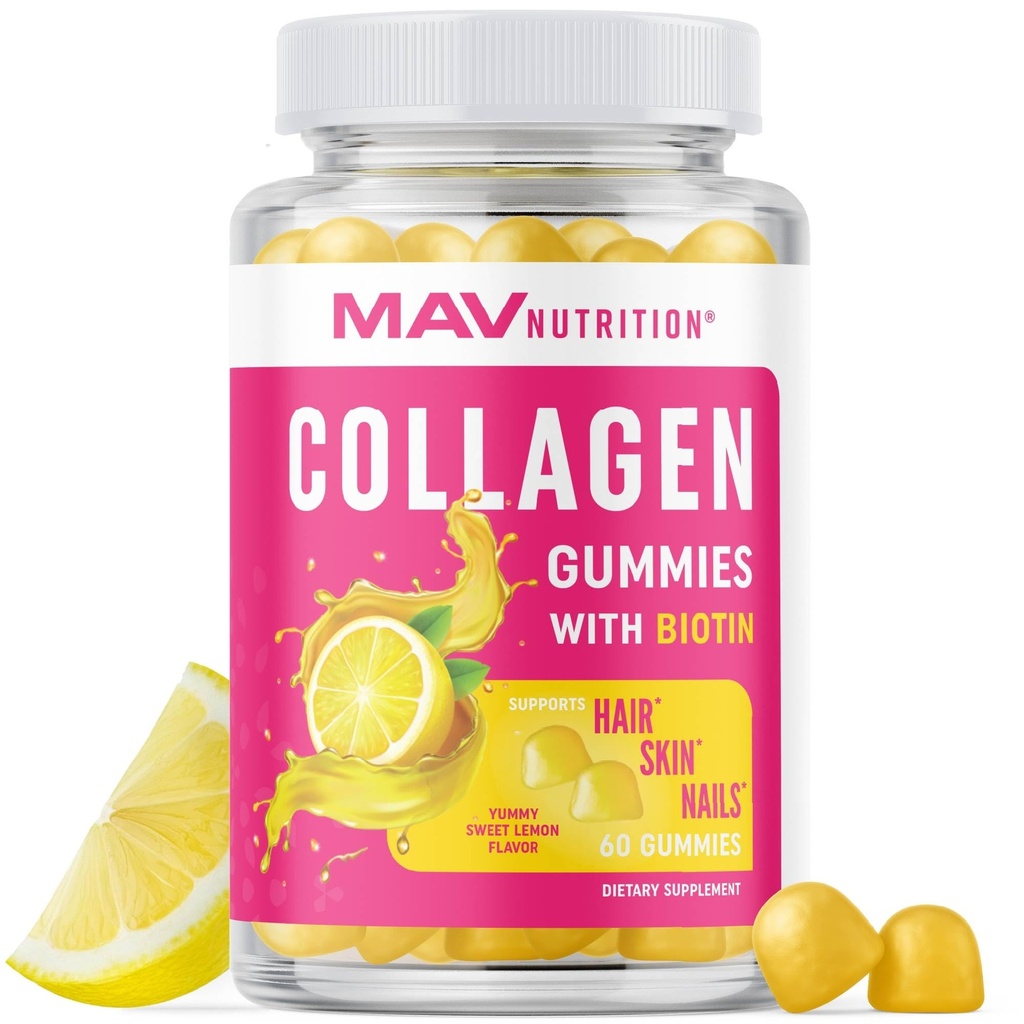 חניכיים קולגן לנשים | 200mg hydrolyzed Collagen + 2500mcg Biotin, עם ויטמין C, E & Zinc | Anti Aging, Hair growth, Skin, Strong Nails | Non-GMO ויטמינים