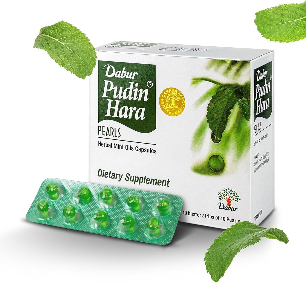 Dabur Pudin Hara Pearls - Daily Digestive Care Supplements for Men and Women, Helps Abate סימפטומים של Bloating, Acidity, Flatulence and Indigestion for Digestive and Gut Health, 400 (Pack of 40)