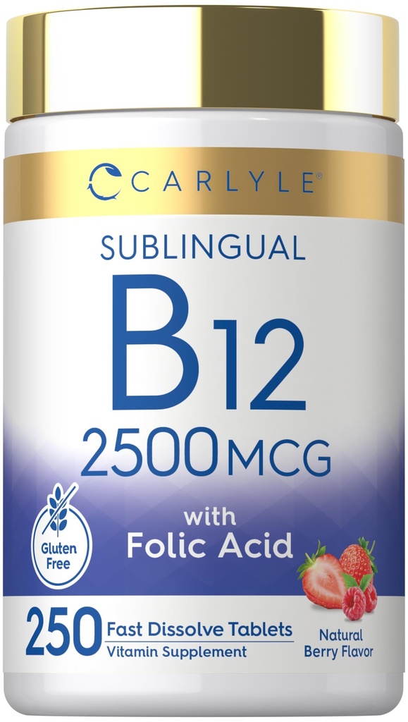 Karlyle ויטמין B12 sublingual 2,500 mcg | 250 טבליות דיסלוט מהיר | Cyanocobalamin תוסף עם Folic Acid למבוגרים | Natural ברי פלפור | Vegetarian, non-GMO, ו- Gluten Freeten Freeten Freeten Freeten Freeten Freeten Freeten Freeten Freeten Freeten Freeten Freeten Freeten Freeten Freeten